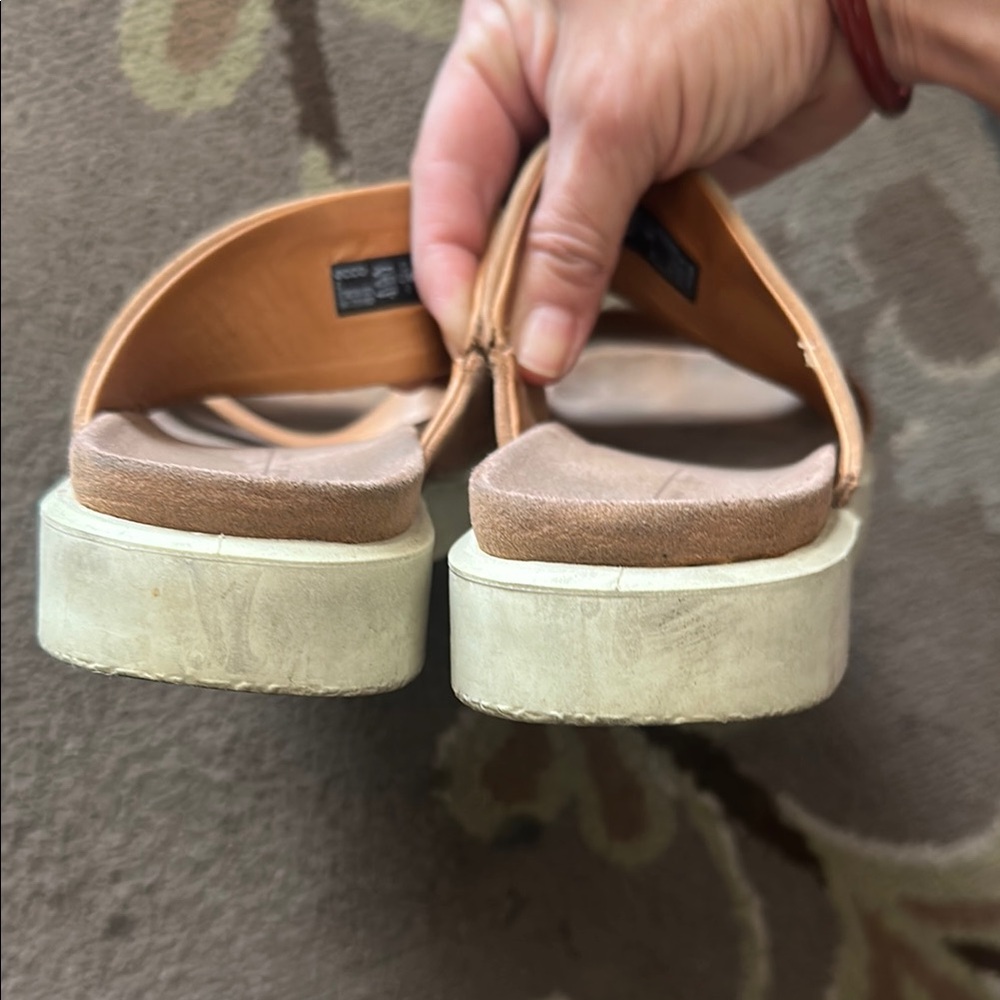 Ecco Light Brown Leather Slide Sandals View 3